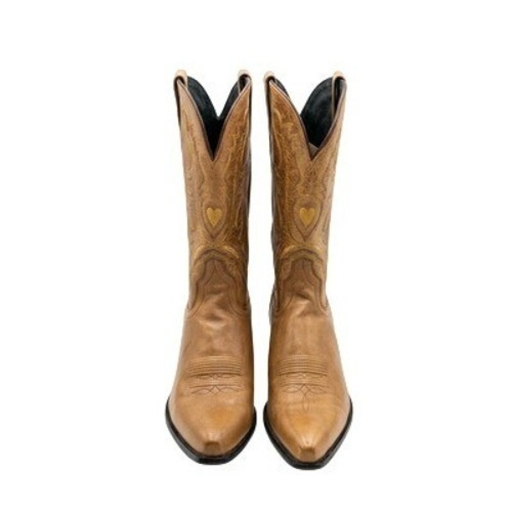 Dingo Boots Women 9.5 Brown Leather Western Heart Stitch Mid Calf Cowgirl Rodeo